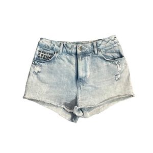 H&M Divided Womans 6 Light Wash Distressed High Rise Studded Cutoff Jean Shorts